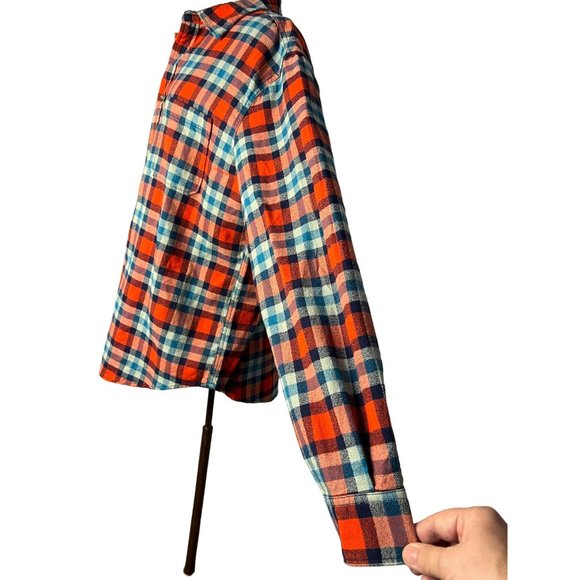 Merona men’s XL red blue plaid button-down flannel long sleev - Picture 8 of 14